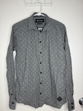 Minimum Grey Button-Down Shirt with Subtle Leaf Pattern Large